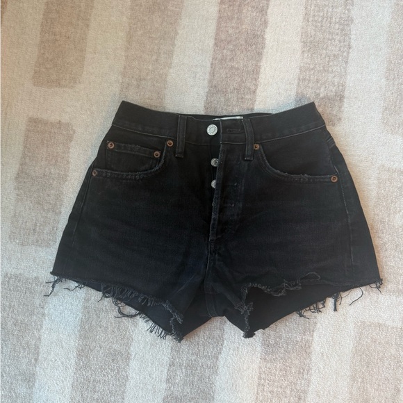 Agolde Black Jean Shorts with Frayed Hem - Picture 1 of 3